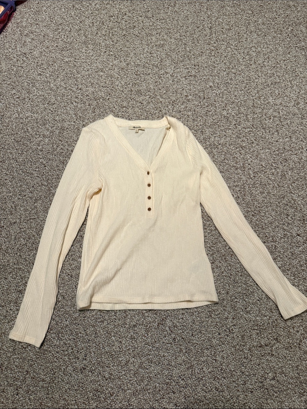 Madewell Cream Waffle-Knit Henley Long Sleeve